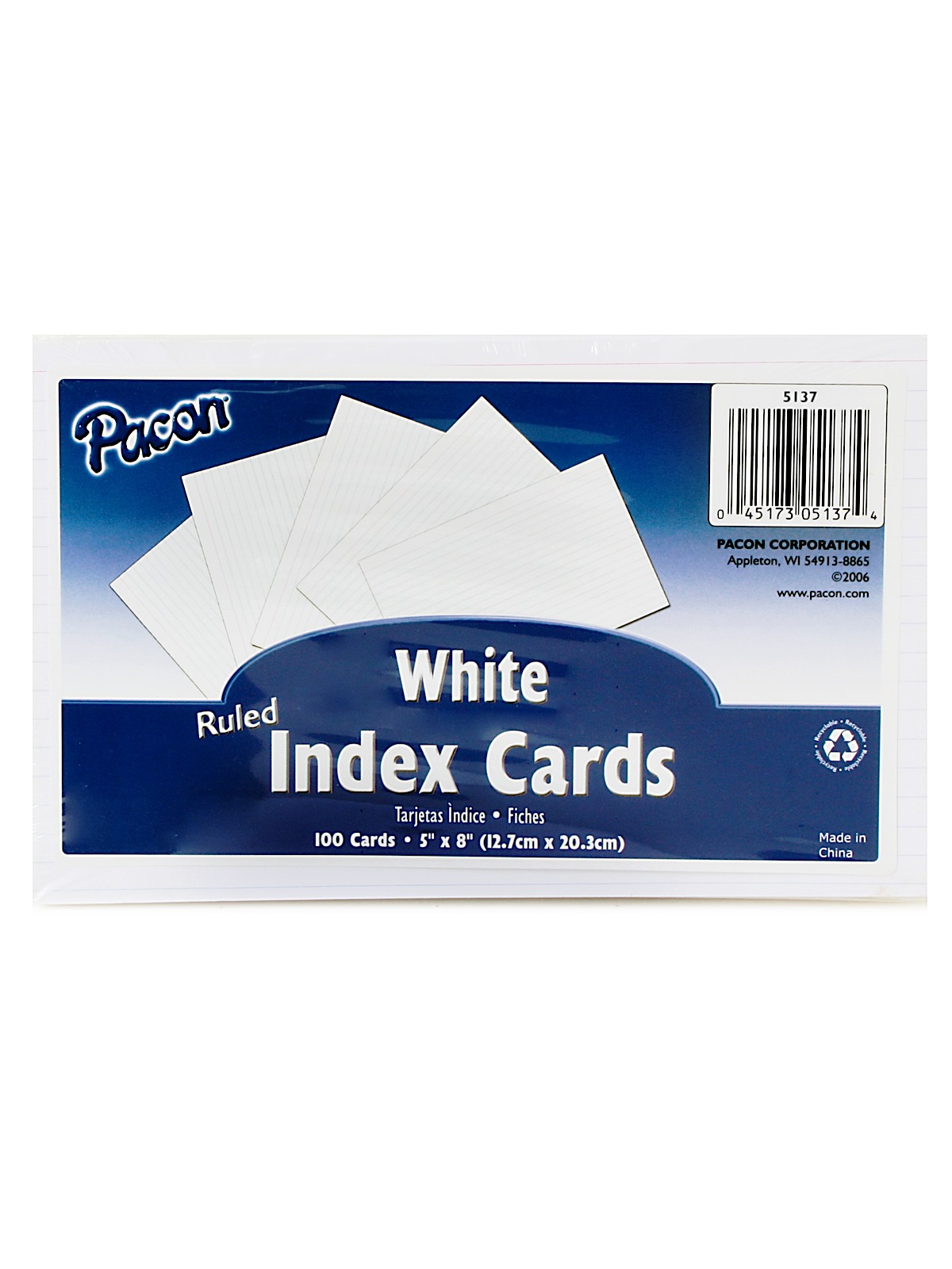 Index Cards White, Ruled 5 In. X 8 In. Pack Of 100