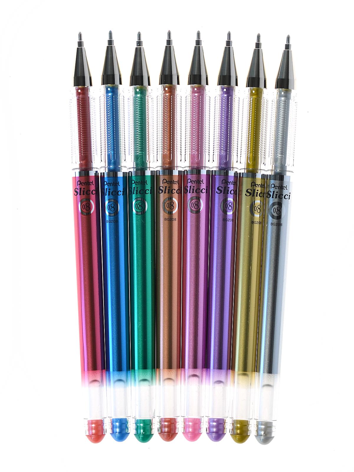 Slicci Extra Fine Metallic Gel Pens assorted pack of 8