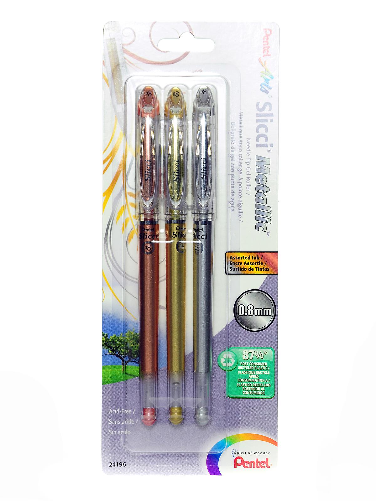 Slicci Extra Fine Metallic Gel Pens assorted pack of 3