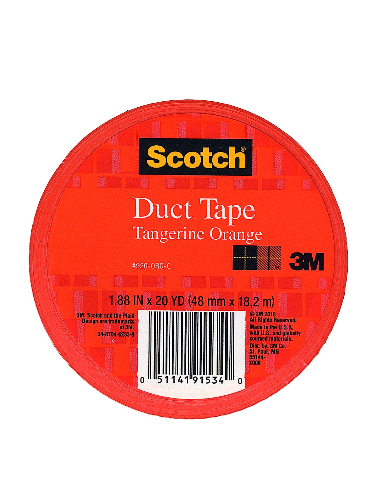 Colored Duct Tape Tangerine Orange 1.88 In. X 20 Yd. Roll 920-ORG-C