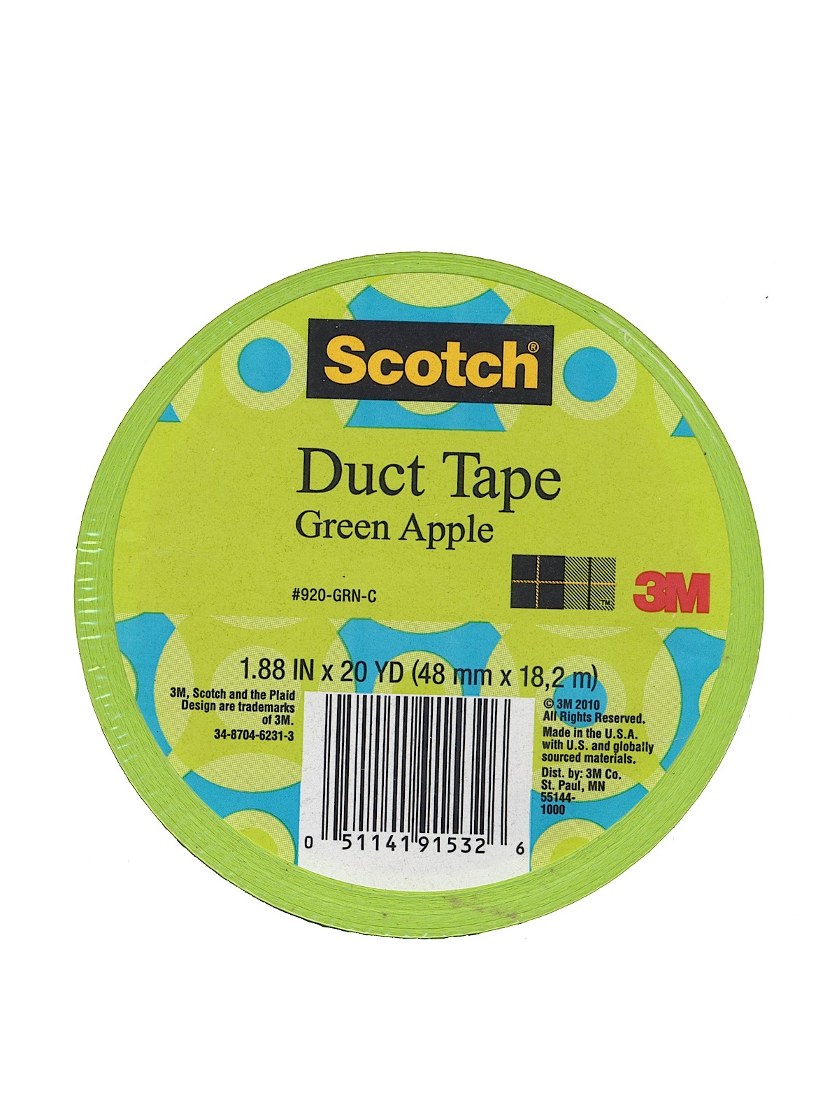 Colored Duct Tape green apple 1.88 in. x 20 yd. roll 920-GRN-C