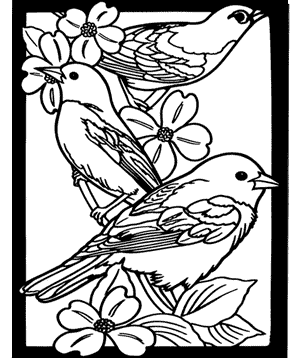 Free Coloring Page Favorite Birds Stained Glass Book